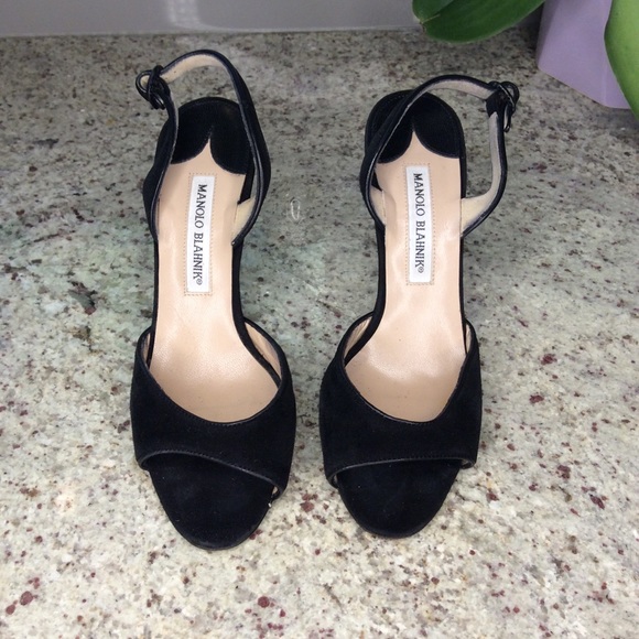 Manolo Blahnik Shoes - MANOLO BLAHNIK Black Suede, Open Toe, Adjustable